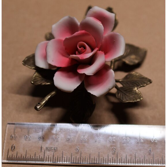 Vintage Capodimonte Porcelain Pink Rose Flower Sculpture Italy - Picture 10 of 11